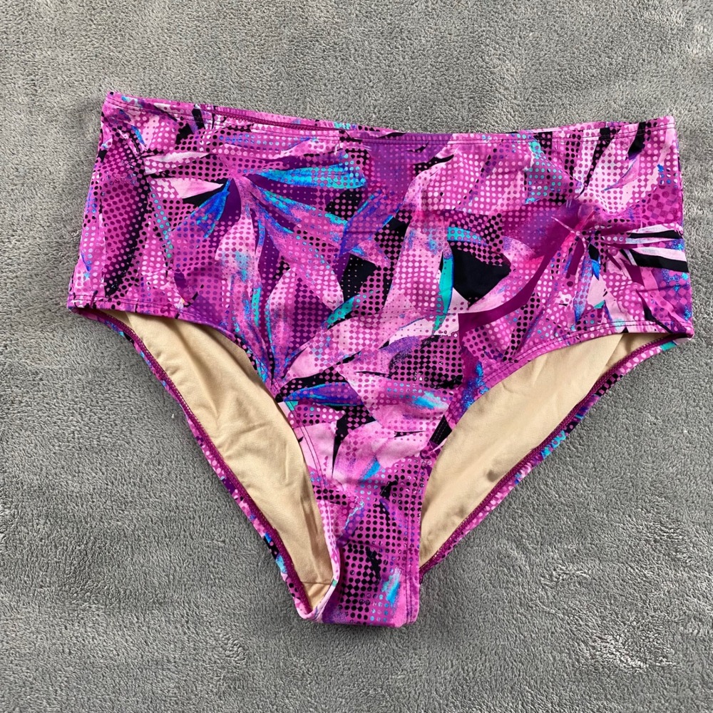 Swimsuits For All Womens Plus Size 18 High Waist Bikini Bottom Purple Tropical